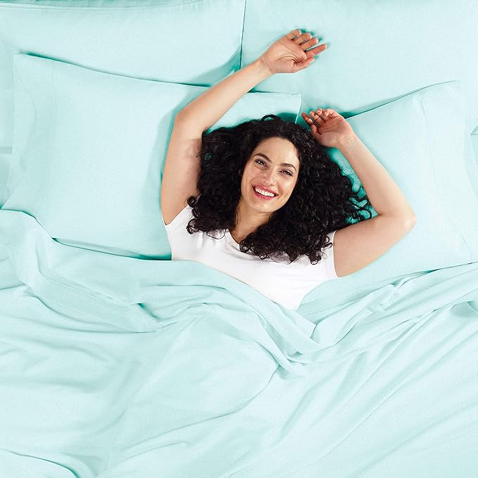 Empyrean 4 Pack Queen Fitted Sheets - Deep Pocket, 14-16 Inch Ultra Soft Microfiber, Wrinkle & Fade Resistant, Shrinkproof, Durable & Breathable, Perfect for Queen Beds, Light Blue
