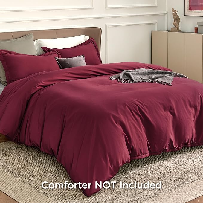 Bedsure Duvet Cover Full Size - Soft Double Brushed Bedding Set for Kids & Adults, Zipper Closure, 3 Pieces, Includes 1 Duvet Cover (80"x90") & 2 Pillow Shams, NO Comforter, Burgundy