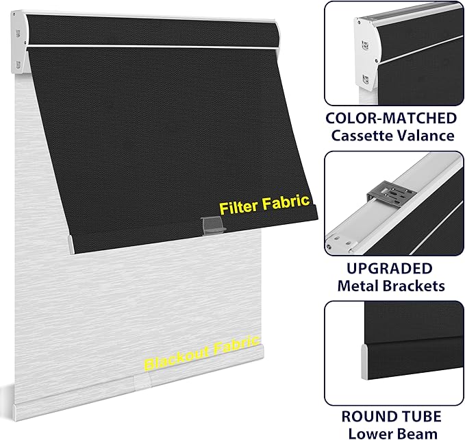 BERISSA Motorized Blinds with Remote,Dual Roller Shades,Blackout&Light Filtering Smart Blinds for Windows,Remote Control,Customized Automatic Electric Shades with USB/Solar Pannel.Custom Color