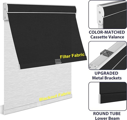 BERISSA Motorized Blinds with Remote,Dual Roller Shades,Blackout&Light Filtering Smart Blinds for Windows,Remote Control,Customized Automatic Electric Shades with USB/Solar Pannel.Custom Color