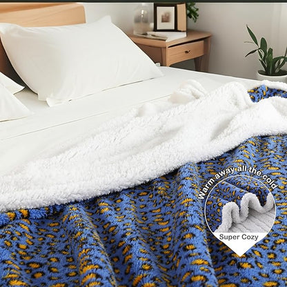 Electric Heated Blanket Full Size 72"×84" with 9 Heating Levels & 1-10Hs Auto Off, Plush Sherpa, Energy Efficient, Machine Washable, for Couch & Bed, Leopard Print Blue & Yellow