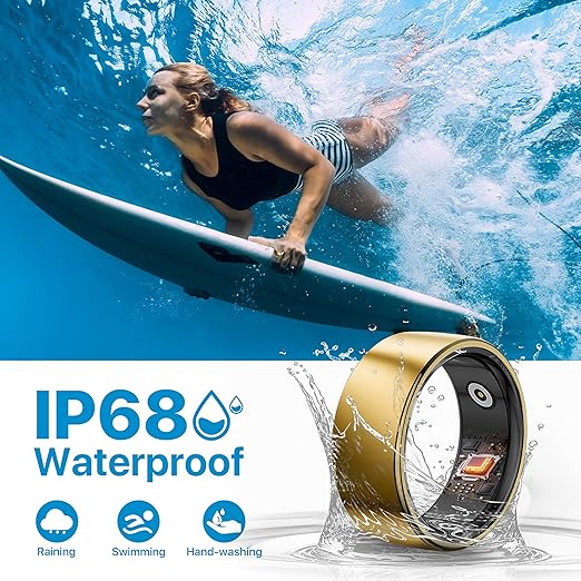 Smart Ring Health Tracker - 24/7 Fitness & Sleep Tracking with Heart Rate Monitor, IP68 Waterproof Activity Tracker for Men/Women, 50+ Workout Modes, 7-Day Battery(Gold 9#)