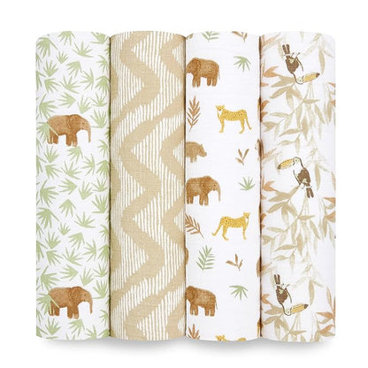 aden + anais Essentials Muslin Swaddle Blankets for Baby Girls and Boys, Newborn Receiving Blanket for Swaddling, 100% Cotton Baby Swaddle Wrap, 4 Pack, Tanzania