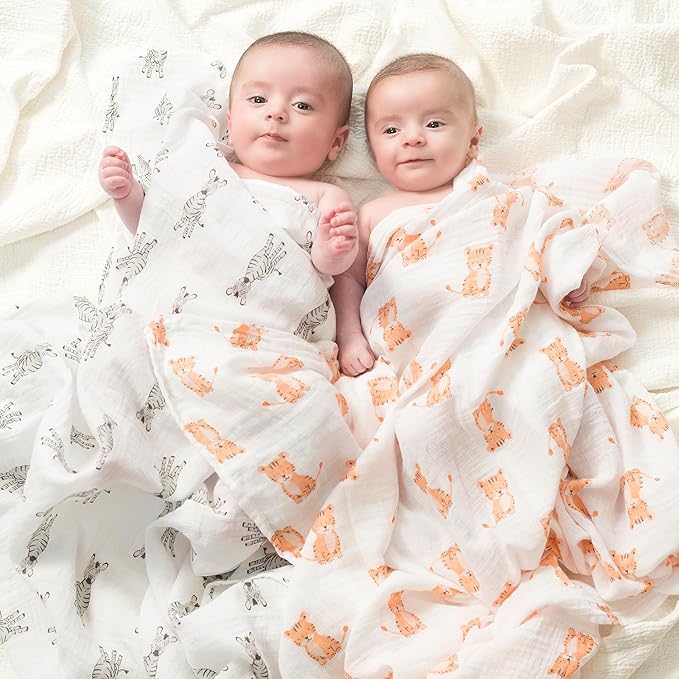 aden + anais Essentials Muslin Swaddle Blankets for Baby Girls and Boys, Newborn Receiving Blanket for Swaddling, 100% Cotton Baby Swaddle Wrap, 4 Pack, Safari Babes
