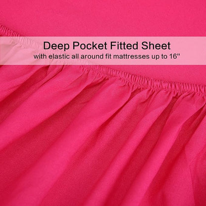 4 Piece Bed Sheet Set (Queen,Hot Pink) 1 Flat Sheet,1 Fitted Sheet and 2 Pillow Cases,Brushed Microfiber Luxury Bedding with Deep Pockets