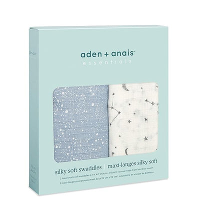 aden + anais Essentials Silky Soft Swaddle Baby Blanket, 100% Bamboo Viscose Muslin Blankets for Girls & Boys, Baby Receiving Swaddles, Ideal Newborn & Infant Swaddling Set, 2 Pack, Cosmic Galaxy