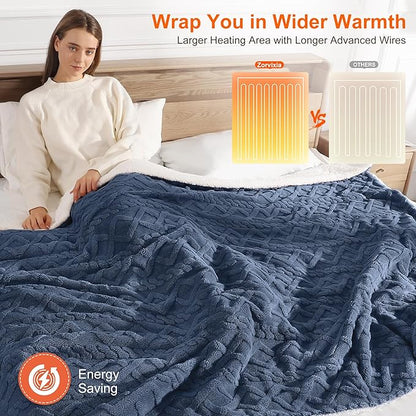 Electric Blanket King Heating Blanket 90"x100" - Dual Control Heated Blankets with Fast Heating & Over-Heat Protection, Ultra Thick 450gsm Sherpa Fleece Heated Blankets, Great Grandma Gifts(Navy Blue)