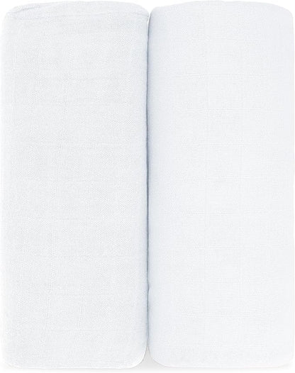 Comfy Cubs Muslin Swaddle Blankets Pack of 2, 47 x 47 Inch Soft Cotton Baby Blanket Set, Large Multipurpose Wraps for Newborns - Self-Soothing Swaddles for Newborns - White