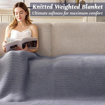 Guohaoi Knitted Weighted Blanket for Adults (Light Grey 50"x75" 20lbs) No Beads Cooling Throw Blanket for Hot Sleepers, Home Decor Breathable Chunky Knit Heavy Blanket Use on Full Size Bed