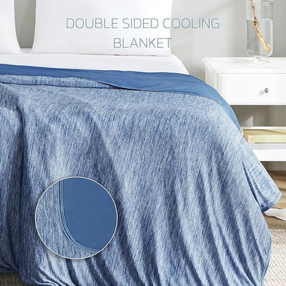 Degrees of Comfort Lightweight Breathable Cooling Blanket for Hot Sleepers- Double Side Summer Thin Cozy Blanket for Adults Kids, Oeko-TEX 100% Certified(Blue, 50"x70")
