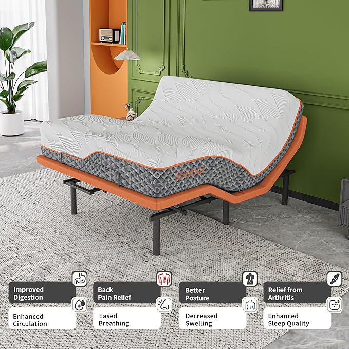 Queen Adjustable Bed Frame + 14” Hybrid Matt, Bed Base with Massage, Pillow-tilt, Smart App Control, Ergonomic Incline, Zero Gravity, Dual USB Port, Under Bed Light, Wireless Remote, 5000 Series