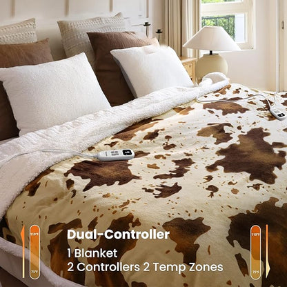 Heated Blanket Queen Blanket - Fast Heating Electric Blanket, Soft Flannel Heated Queen with 4 Time Settings,10 Heating Settings, Warm Gifts for Women & Mom&Grandma(84"x90"Cow Print Apricot)