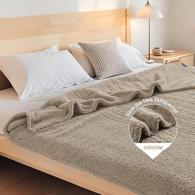 Electric Heated Blanket Twin Size 62"×84" with 9 Heating Levels & 1-10Hs Auto Off, Heating Blankets Double Sided Plush Sherpa, Energy Efficient, Machine Washable, Light Brown