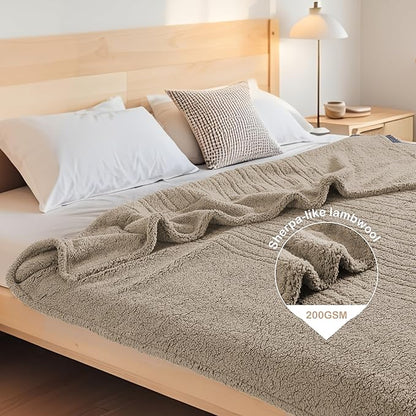 Electric Heated Blanket Twin Size 62"×84" with 9 Heating Levels & 1-10Hs Auto Off, Heating Blankets Double Sided Plush Sherpa, Energy Efficient, Machine Washable, Light Brown