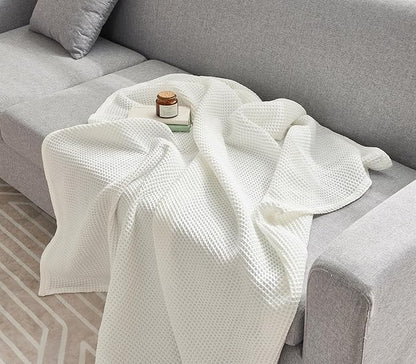 Chlophy Waffle Weave Throw Blanket Twin Cotton Bamboo Cooling Throw Cozy Lightweight Breathable Knit Decorative for Couch, Sofa, Bed, Living Room, White, 60"x80"