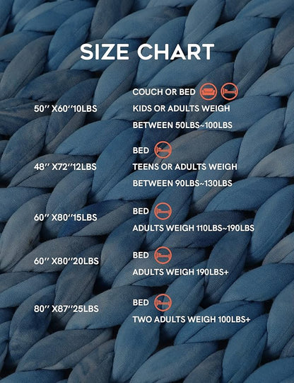 YnM Weighted Blanket, Handmade Chunky Knitted Design, Soft and Cozy, Temperature Regulating and Breathable, Machine Washable Throw for Sleep or Home Decor (Dark Blue Tie-Dyed, 50x60 Inch, 10lbs)