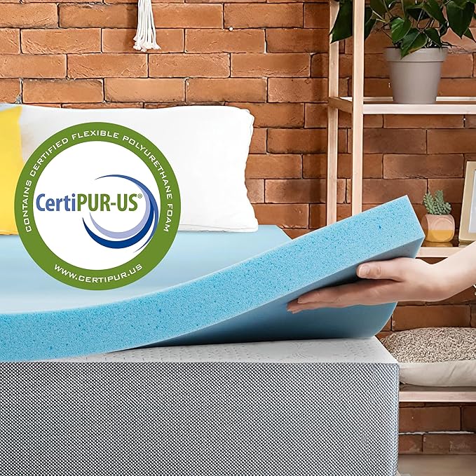 Greaton, 2-Inch Gel Memory Foam Mattress Topper, CertiPUR-US Certified for Superior Comfort and Support, Full, Blue