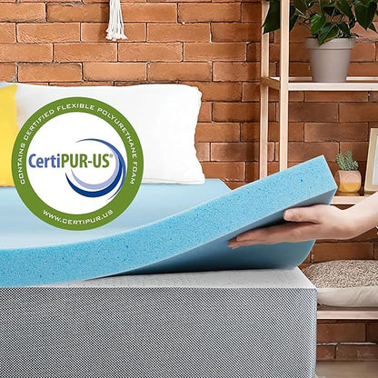 Greaton, 1-Inch Gel Memory Foam Mattress Topper, CertiPUR-US Certified for Superior Comfort and Support, Full, Blue
