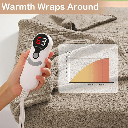 Electric Heated Blanket Twin Size 62"×84" with 9 Heating Levels & 1-10Hs Auto Off, Heating Blankets Double Sided Plush Sherpa, Energy Efficient, Machine Washable, Light Brown