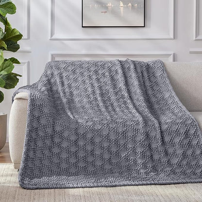 Knitted Weighted Blanket for Adult, Chunky Knit Weighted Throw for Sleep 48"*72" 12lbs, Cooling Breathable Heavy Blanket for Hot Sleepers, Machine Washable Blanket for Room Decor(Light Grey)