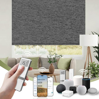 FineTell Motorized Blinds with Remote, 100% Blackout Roller Shades Work with Alexa,Apple Homekit,Google Home APP and Voice Control, Customized Electric Blinds (100% Blackout Eclipse Anchor Grey)