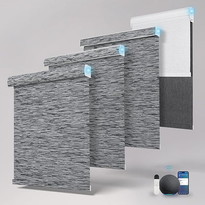 Motorized Blinds with Remote,Blackout Smart Roller Shades with App,Voice Control,Jacquard Fabric,Thermal Insulated Automatic Blinds,Electric Shades with USB/Solar Pannel.Maze Black