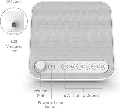 Pure Enrichment Wave Premium Sleep Sound Machine with USB Charger - Seamless Looping with 6 Soothing All-Natural Sounds, & Auto-Off Timer - Easily Portable for Travel (White) Patented Design