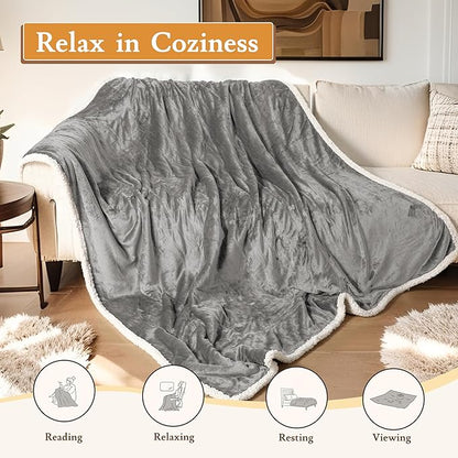 Electric Heated Blanket 72"x84" Full Size Flannel & Sherpa - 4 Heat Settings & 10H Auto Shut Off for Safe Overnight Use, Fast Heating, Machine Washable for Bed, Couch, Office - Light Gray