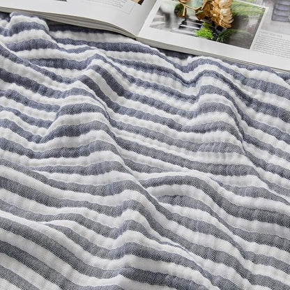 EMME Cotton Muslin Large Throw Blanket Couch Breathable Gauze Soft Lightweight Bed Blankets Adults (Striped Navy, 50"x70")