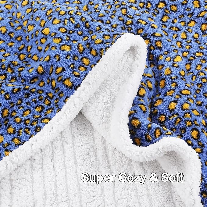 Electric Heated Blanket Throw Size 50"×60" with 9 Heating Levels & 1-10 Hs auto Off, Heating Throw Double Sided Sherpa, Energy Efficient, Machine Washable, Leopard Print Blue & Yellow