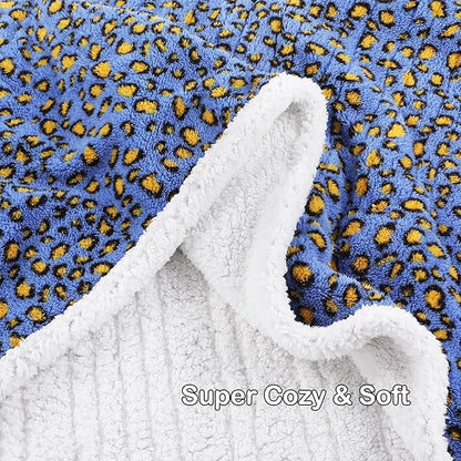 Electric Heated Blanket Throw Size 50"×60" with 9 Heating Levels & 1-10 Hs auto Off, Heating Throw Double Sided Sherpa, Energy Efficient, Machine Washable, Leopard Print Blue & Yellow