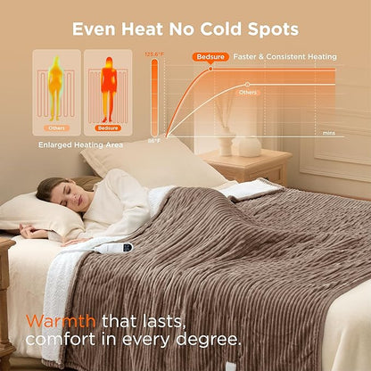 Bedsure GentleSoft Electric Blanket Full Size - Soft Ribbed Flannel Heated Blanket with 6 Heat Settings, Heating with 10 Time Settings, 8 hrs Timer Auto Shut Off, Gifts for Grandma (72"x84", Brown)