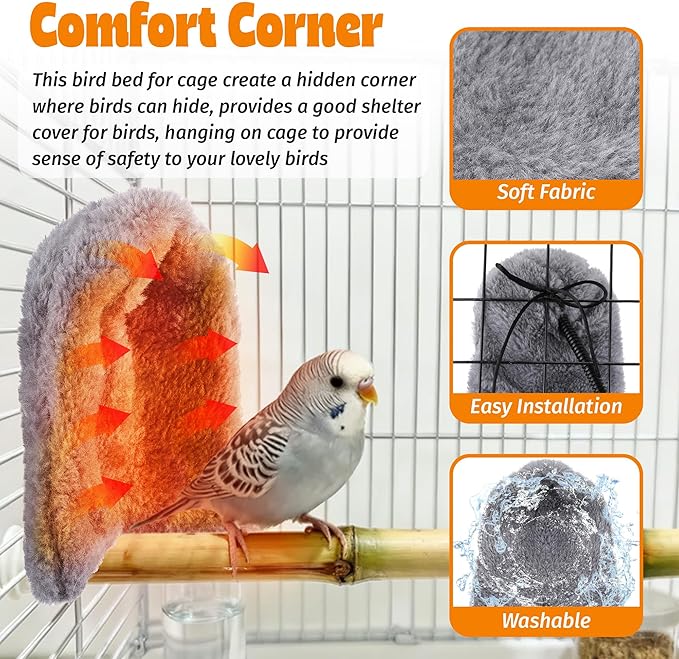 Dreyoo Snuggle Up Bird Cage Heater for Parrot and Small Birds,5V Low Voltage Heated Bird Perch with Constant Temperature Control & Anti Bite Line, Cozy Corner Warmer Blanket Cage Accessory (5.5"×5")