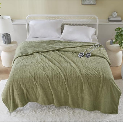 Serta Heated Blanket, Electric Queen Size Blanket, Soft, Warm, Fuzzy Heating Blanket Queen for Office, Couch, 1-12 hr Auto Shut Off Timer, 10 Lv Heat Setting, ETL Certified, Queen 84" x 90" Sage