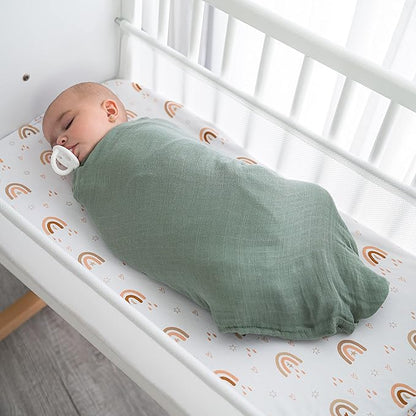Comfy Cubs Muslin Swaddle Blankets Pack of 4, 47 x 47 Inches, Soft Cotton Baby Blanket Set, Large Multipurpose Swaddling Wraps for Newborns - Self-Soothing Swaddle - Sage, Pacific Blue, Fern, Neptune