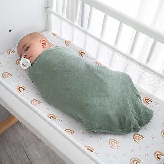 Comfy Cubs Muslin Swaddle Blankets Pack of 4, 47 x 47 Inches, Soft Cotton Baby Blanket Set, Large Multipurpose Swaddling Wraps for Newborns - Self-Soothing Swaddle - Sage, Pacific Blue, Fern, Neptune