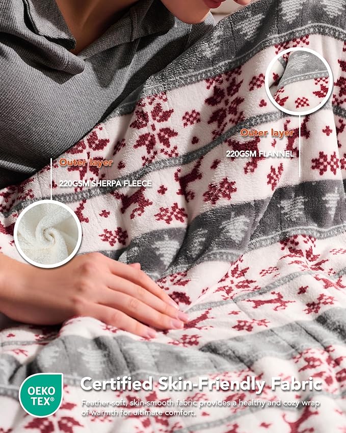 Homemate Electric Heated Blanket King Size - 100"x90" Heating Blanket King Size Dual Control 1/2/4/6/8 Hours Auto-Off 10 Heat Level Over-Heat Protection Flannel Sherpa ETL Certification