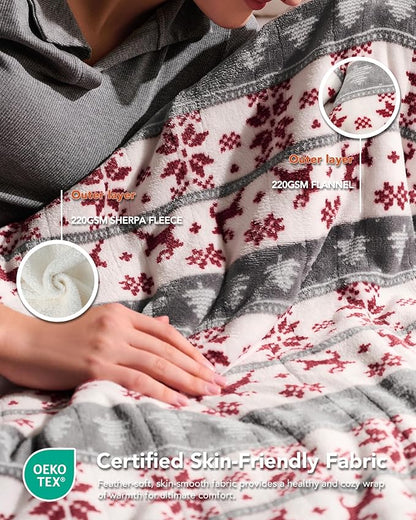 Homemate Electric Heated Blanket King Size - 100"x90" Heating Blanket King Size Dual Control 1/2/4/6/8 Hours Auto-Off 10 Heat Level Over-Heat Protection Flannel Sherpa ETL Certification