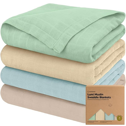 4-Pack Muslin Swaddle Blankets for Boys, Girls - Organic Baby Swaddles for Newborns, Soft & Breathable Receiving Baby Blankets for Girl, Boy, Neutral, Newborn Essentials Gift (Mirage)