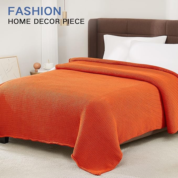 Guohaoi Knitted Weighted Blanket for Adults (Orange 48"x72" 20lbs) No Beads Cooling Throw Blanket for Hot Sleepers, Home Decor Breathable Chunky Knit Heavy Blanket Use on Full Size Bed