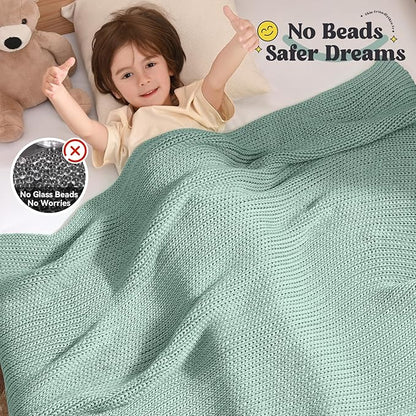 Guohaoi Knitted Weighted Blanket Kids (Haze Green 40"x60" 10lbs) No Beads Cooling Heavy Blanket, Home Decor Breathable Chunky Knit Throw Blanket for All-Season Use
