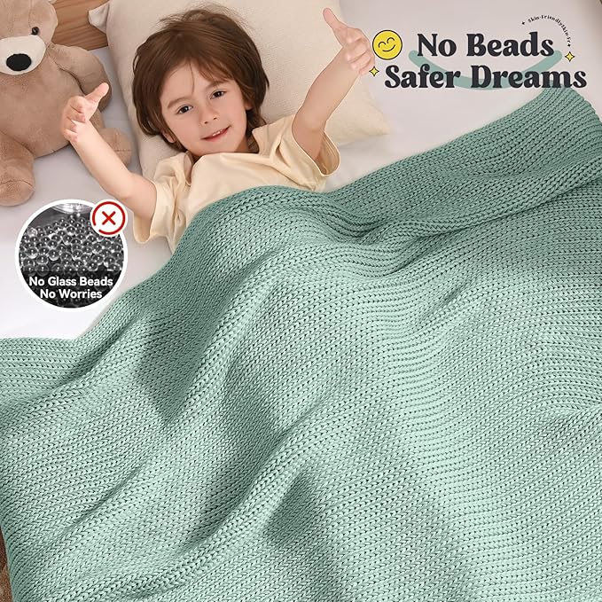 Guohaoi Knitted Weighted Blanket Kids (Haze Green 50"x60" 7lbs) No Beads Cooling Heavy Blanket, Home Decor Breathable Chunky Knit Throw Blanket for All-Season Use