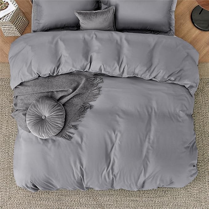 Bedsure Duvet Cover California King Size - Soft Double Brushed Bedding Set for Kids & Adults, Zipper Closure, 3 Pieces, Includes 1 Duvet Cover (104"x98") & 2 Pillow Shams, NO Comforter, Grey
