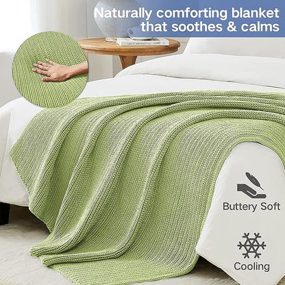 Guohaoi Knitted Weighted Blanket Kids (Light Green 50"x60" 5lbs) No Beads Cooling Heavy Blanket, Home Decor Breathable Chunky Knit Throw Blanket for All-Season Use