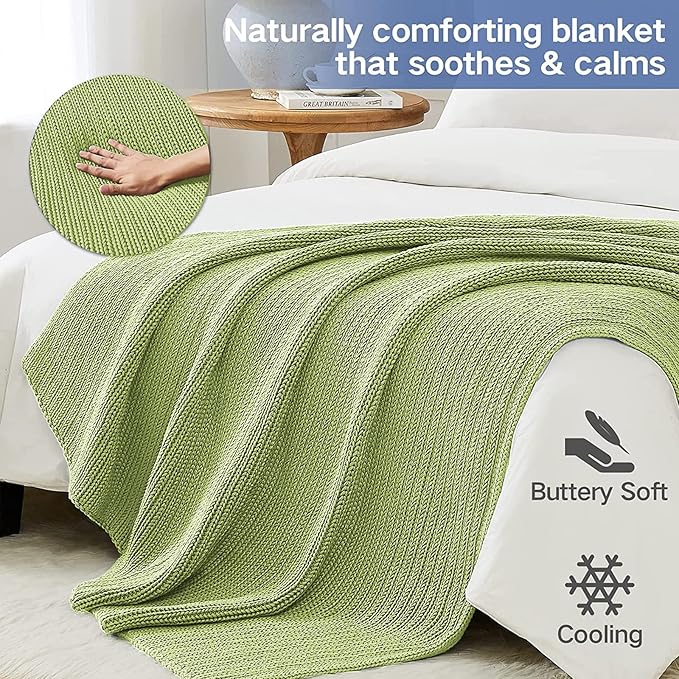 Guohaoi Knitted Weighted Blanket for Adults (Light Green 60"x80" 17lbs) No Beads Cooling Throw Blanket for Hot Sleepers, Home Decor Breathable Chunky Knit Heavy Blanket Use on Queen/King Size Bed