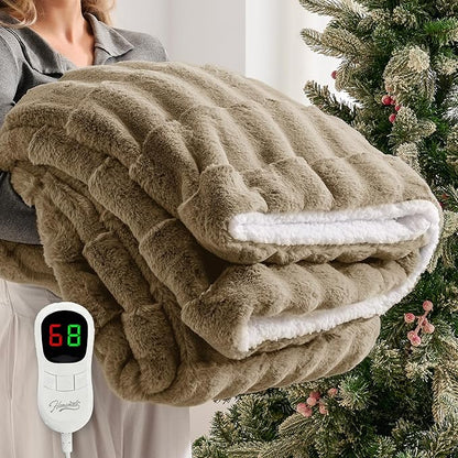 Homemate Electric Heated Throw Blanket - 50"x60" Luxury Faux Fur Heating Bed Blankets with 10 Heating Levels 8 Hours Auto Off Fast Heating Over-Heated Protection Ultra Soft Warm Flannel ETL Certified