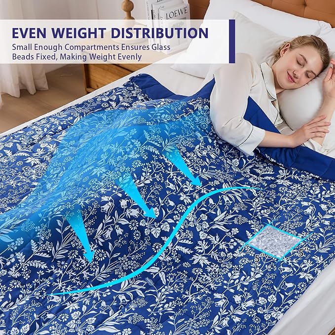 yescool Weighted Blanket for Adults (15 lbs, 60" x 80", Indigo) Cooling Heavy Blanket for Sleeping Perfect for 140-160 lbs, Queen Size Breathable Blanket with Premium Glass Bead, Machine Washable