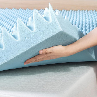 Best Price Mattress 4 Inch Egg Crate Memory Foam Mattress Topper with Cooling Gel Infusion, CertiPUR-US Certified, King, Dorm Essentials, Light Blue