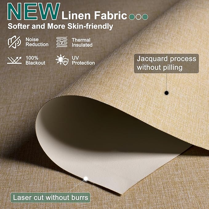 BERISSA Cordless Blackout Roller Shades for Windows,Free-Stop Linen Fabric Windows Blinds with Cassette Valance,Thermal Insulated UV Protection Roller Blinds for Home Office. Beige.62 W x 72" H