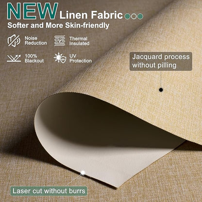 BERISSA Cordless Blackout Roller Shades for Windows,Free-Stop Linen Fabric Windows Blinds with Cassette Valance,Thermal Insulated UV Protection Roller Blinds for Home Office. Beige.31 W x 48" H